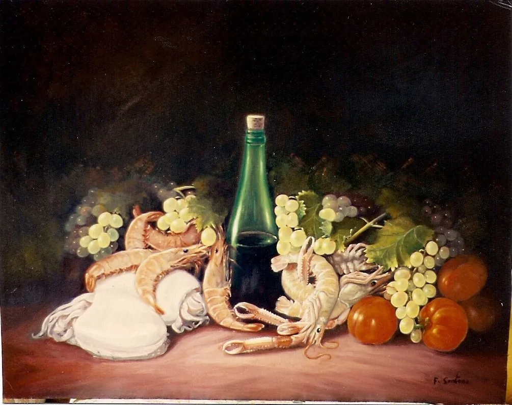 Bodegón con marisco y naranjas, bodegón de Florentino Santana Gala