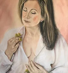 Mujer con flor, retrato de Florentino Santana Gala